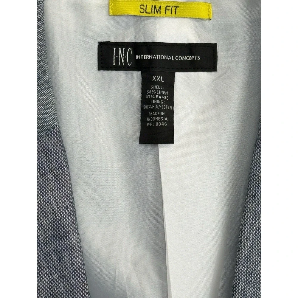INC International Concepts Slim Fit Linen‎ Blend Blue Suit Blazer Sport Coat XXL